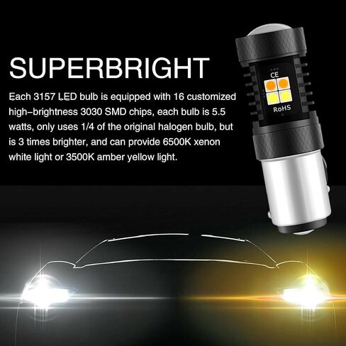 2 PCS 3157 Automotive LED Brake Light, 5630-20SMD 700LM 3000K/6000K Dual-Color Daytime Running Light Brake Light, Fast Response Lighting Accessories, for Most Models (White & Yellow) in Saudi Arabia