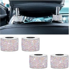 4PCS Bling Car Headrest Collars, Crystal Rhinestone Automotive Head Rest Collars, Vehicle Interior Rings Decor Charm Accessories for Women Girls, Universal for RV, SUV, Truck (AB Color)