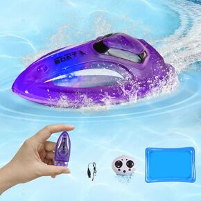 Mini RC Boat 2.4Ghz Waterproof Rechargeable Batteryremote Remote Control Boat for Kids 8-12, 360 Degree Rotation Colorful Lighting Toys Remote Control Boats for Swimming Pool & Lakes (Black