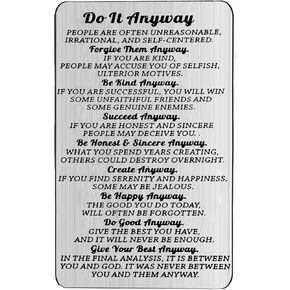 LQRI Religious Wallet Card Gift Scripture Gift Do It Anyway Mother Teresa Quote Wallet Card Christian Church Gift (silver)