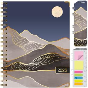 HARDCOVER 2025 Planner, 5.5"x8": 14 Months (November 2024 - December 2025), Daily Weekly Monthly Planner, Yearly Agenda, Bookmark, Pocket Folder and Sticky Note Set (Mountain Majesty)