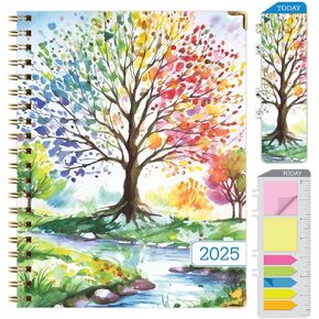 HARDCOVER 2025 Planner, 8.5"x11": 14 Months (November 2024 - December 2025), Daily Weekly Monthly Planner, Yearly Agenda, Bookmark, Pocket Folder and Sticky Note Set (Rainbow Petals)