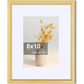 Axeman 11x14 Picture Frame Gold | 11 x 14 Picture Frame with Mat for 8x10 | 11 by 14 Plastic Picture Frame with Plexiglass Set of 1 | Wall Mount Display Vertically or Horizontally - Gold