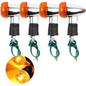 4PCS Universal Motorcycle Turn Signals, 12V Amber Chrome Bullet Front Rear Lights LED Blinkers Replacement for Honda Harley Kawasaki Suzuki Yamaha Moto