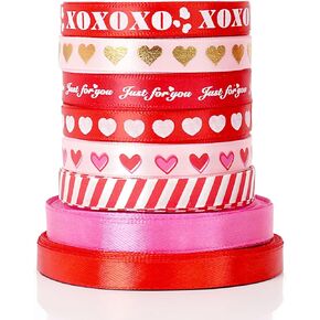 110yd Valentines Ribbon, Valentines Day Decor, Valentine Ribbon for Gift Wrapping, Red Ribbon Valentines, Heart Ribbons Craft Satin Valentines Day Gifts DIY Crafts -3/8IN*110YD