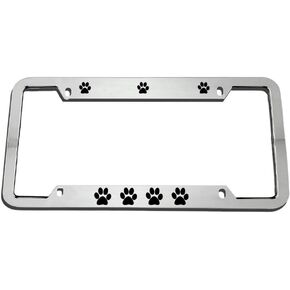 Speedy Pros Dog Paw Print Animal Zinc Metal License Plate Frame Car Auto Tag Holder Chrome 4 Holes