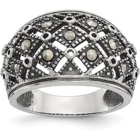 Jewels By Lux Stainless Steel Polished and Antiqued Marcasite Ring