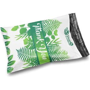 Shop4Mailers 10 x 13 Thank You Tropical Palm Leaves Banana Leaf White Poly Bag Mailer Envelopes 2 Mil (100 Pack, White)