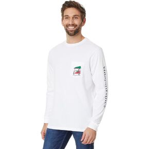تيشيرت رجالي من Vineyard Vines لعربة الجولف بأكمام طويلة وجيب على شكل شجرة عيد الميلاد