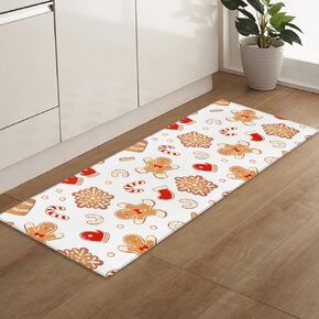 Runner Rugs, Christmas Gingerbread Man Socks Glove Snowflake Candy Canes Non Slip Low Profile Hallway Runner Rug for Entryway Entrance Kitchen Laundry Room Bedroom, 18"X47.2"