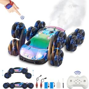 8-Wheel Gesture Sensing RC Stunt Car with LED Lights & Mist Spray - Cool Remote Control Car for Boys and Girls Aged 6-12 with 90-Minute Playtime, (Blue)