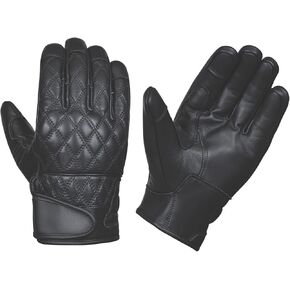 Black Leather Motorcycle Gloves for Men – Diamond Stitch Design, Soft Naked Cowhide with Velcro Strap – Riding & Biker Gloves for Enhanced Grip & Comfort