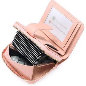 SENDEFN Small Wallet for Women Leather RFID Blocking Bifold Zipper Pocket Wallet Purse Card Holder with ID Window