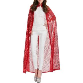 Women Shiny Sequins Long Cloak Halloween Witch Costume Robe Christmas Cape