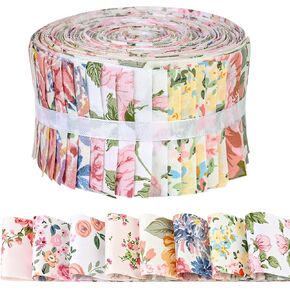 40 Pcs Pink Retro Floral Cotton Jelly Roll Fabric Strips for Quilting Crafting Spring Summer Flower Precut Patchwork for Sewing DIY Crafts 2.55 Inch Cotton Fabric Bundles (Hydrangea)