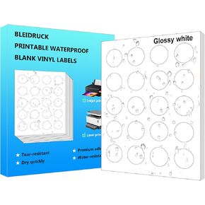 1.5" Diameter Glossy White Round Labels Waterproof Printable Circle Labels Sheets 400 Pcs Vinyl Sticker Labels for Inkjet or Laser Printer