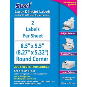 Shipping Labels for Laser & Inkjet Printers, Permanent Self Adhesive Address Mailing Stickers Half Sheet 400 Labels 8.5"x5.5" (200 Sheets)