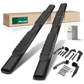 YHTAUTO 5 بوصات للجري بخطوات جانبية متوافقة مع Chevy Silverado & GMC Sierra 1500/2500 HD/3500 HD 2001-2014، كابينة الطاقم، أطراف منحنية بيضاوية مسحوق أسود من الفولاذ الكربوني، قضبان جانبية لكابينة الشاحنة