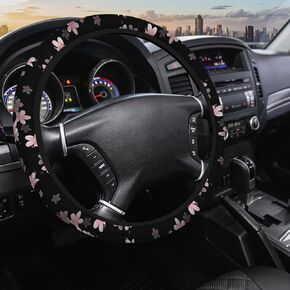 Pink Cherry Blossoms Car Steering Wheel Cover for Women Men Spring Floral Petals Blooming Car Wheel Cover 15 Inch Steering Wheel Cover Car Steering Wheel Protective Cover