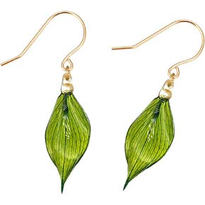 Real Green Leaf Hook Earrings | Eco-Friendly Resin Finish | 14k Gold Plated Nature-Inspired Jewelry | Unique Gift for Women