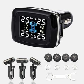 TPMS Tire Pressure Monitor System,Adjustable Display Angle USB Charging Port Tire Pressure Monitor System with 4 Waterproof External Sensors for RV SUV MPV Truck Sedan,Auto Alarm Real-time Display