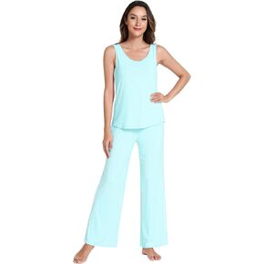 NACHILA Women's Pajamas Set -Viscose Made from Bamboo, Soft Tank Top Pajama with Long Pants Sleepwear Cool Sleeveless Pjs