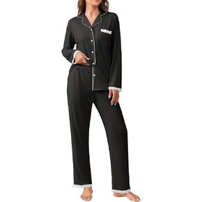 Ekouaer Womens Pajamas Set Long Sleeve Sleepwear Button Down Lounge Set 2 Pieces Soft Nightwear Lace Pjs Set