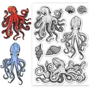 CHGCRAFT Octopus Silicone Stamps, Animal Shape, 4.3x6.3 inches, Black