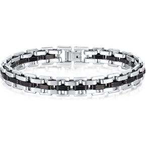 Hisatan Mens Bracelet Stainless Steel Bracelets for Men, 11mm Width Thick Masculine Wrist Bracelet, Stylish Non Tarnish Silver Link Bracelet Classic Mens Jewelry Gift
