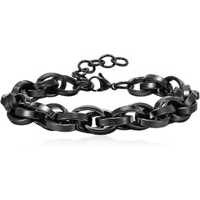 Mens Bracelet Stainless Steel-11MM Adjustable Twisted Chain Bracelets for Men, Masculine Chunky Black/Grey/Silver Link Bracelet, Fashion Men's Birthday Anniversary Valentine's Day Jewelry Gift for Him