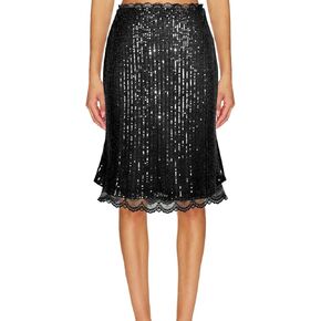 WISFRUIT Women's Sequin Skirt Stretchy Glitter Sparkle Lace Trim Bodycon Pencil Skirt Elegant Night Out Party Midi Skirts