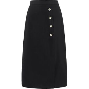 Women's 2024 Wear to Work Pencil Skirt Elastic High Waist Button Decor Midi Skirts