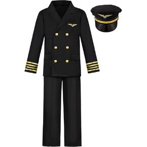 KIDIN Deluxe Pilot Costume for Boys Airline Captain Pilot Uniform for Kids Career Day Pilot Party Halloween Birthday Gifts