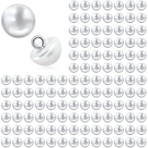 120 pcs 10mm Pearl Buttons with Shank Round Pearl Buttons, Hole White Plastic Pearl Bead Decorative Buttons for Wedding Dress, Skirts, Gloves, Sweaters, Shirts, Hats, Scarves, Headbands Crafts (White)