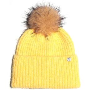 WKF Wool Blend Womens Winter Knitted Beanie Hat with Faux Fur Pom, Warm Knit Skull Cap Beanie for Women Black