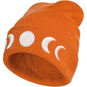 Moon Embroidery Beanie Knit Hat for Men Women, Casual Skull Knit Cap