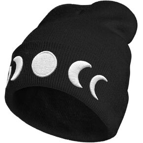 Moon Embroidery Beanie Knit Hat for Men Women, Casual Skull Knit Cap