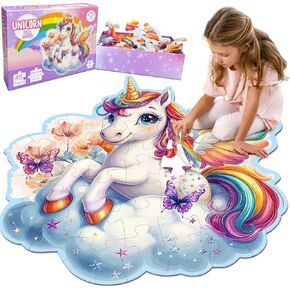 LINAYE Floor Puzzle for Kids Ages 4-8, Unicorn Floor Puzzles for Girls 4-6, Big Puzzles for Kids Toddlers, 48 Pieces Large Unicorn Puzzles for Toddlers Kids, Christmas Unicorn Gifts Toys for Girls