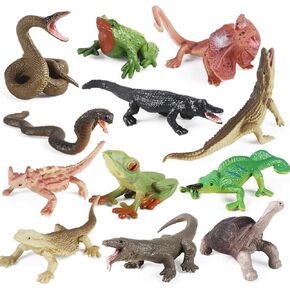 EOIVSH 12PCS Realistic Reptile Animal Figurine Set,Cold Blooded Amphibians Wild Animal Figures Toy with Lizard Komodo Dragon Snake Alligator for Kids and Toddlers 3+