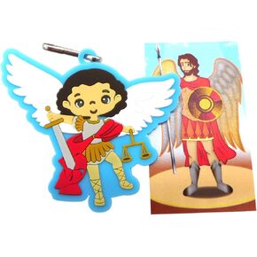 Westmon Works St Michael Backpack Tag Rubber Luggage Accessory with Kids Saint Prayer Holy Card