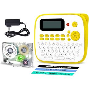 Oozmas Label Maker for Home Office School Items, QWERTY Keyboard, Label Maker Machine with Tape AC Adapter for Organizing Labeling, Labeler Machine One Touch Keys, Easy to Use, Yellow