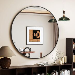 Black Round Mirror, 30 Inch Bathroom Mirrors for Wall, Wall-Mounted Circle Mirror with Metal Frame, Wall Mirror for Entryway, Bathroom, Vanity, Living Room