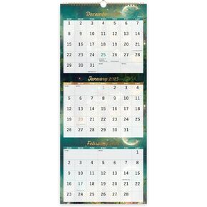 2025-2026 Wall Calendar - 3-Month Wall Calendar Display (Folded in a Month), Apr.2025 - Jul.2026, 11" x 26", 3 Month Calendar - Green