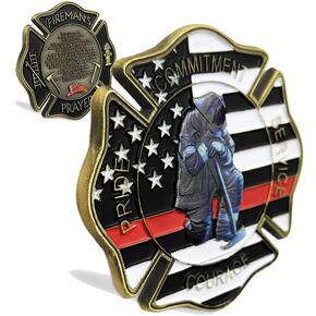 Firefighter Challenge Coin Gift Thin Red Line Maltese Cross Fireman Prayer Coin in Kuwait