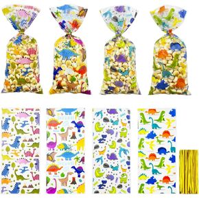 HIBILDER 50Pcs Dinosaur Birthday Party Favor Bags - Cellophane Treat Candy Gift Bags Dinosaur Goodie Bags Dinosaur Birthday Party Supplies