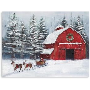 Old Barn Prints Farmhouse Decor, Fall Farm Scene Pictures for Wall, Country Artwork, Rural Wall Art, Wheat Field Straw Bales Painting on Canvas for Kitchen Dining Room Living Room Framed 12"x16"