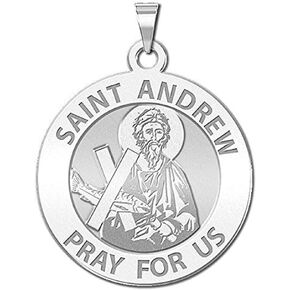 PicturesOnGold.com Saint Andrew Pray for Us Religious Medal Pendant Necklace - 3/4 Inch Size of a Nickel - Sterling Silver