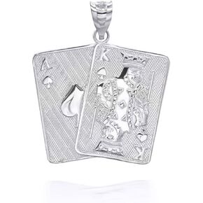 Claddagh Gold Men's .925 Sterling Silver Lucky Spade Ace and King Card King of Spades Poker Card Pendant Necklace