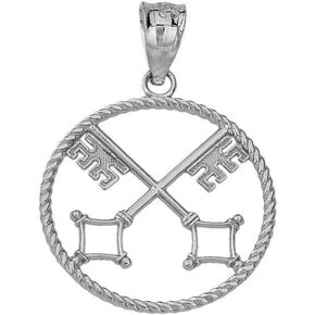 Fine 925 Sterling Silver Openwork St Peter Keys of Heaven Rope Charm Pendant