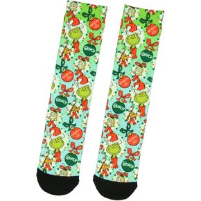 Dr Seuss The Grinch Naughty Or Nice Adult Holiday Ombré Sublimation Crew Socks
